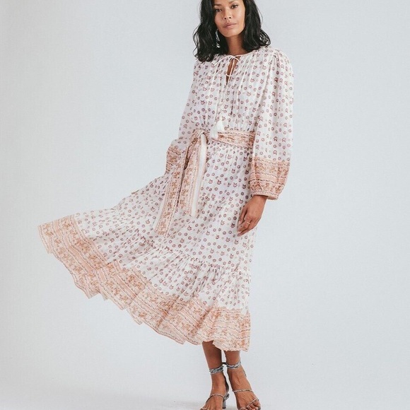 Cleobella Blakley Printed White Floral Long Sleeve Midi Cotton Dress XSmall NWT - Picture 1 of 13